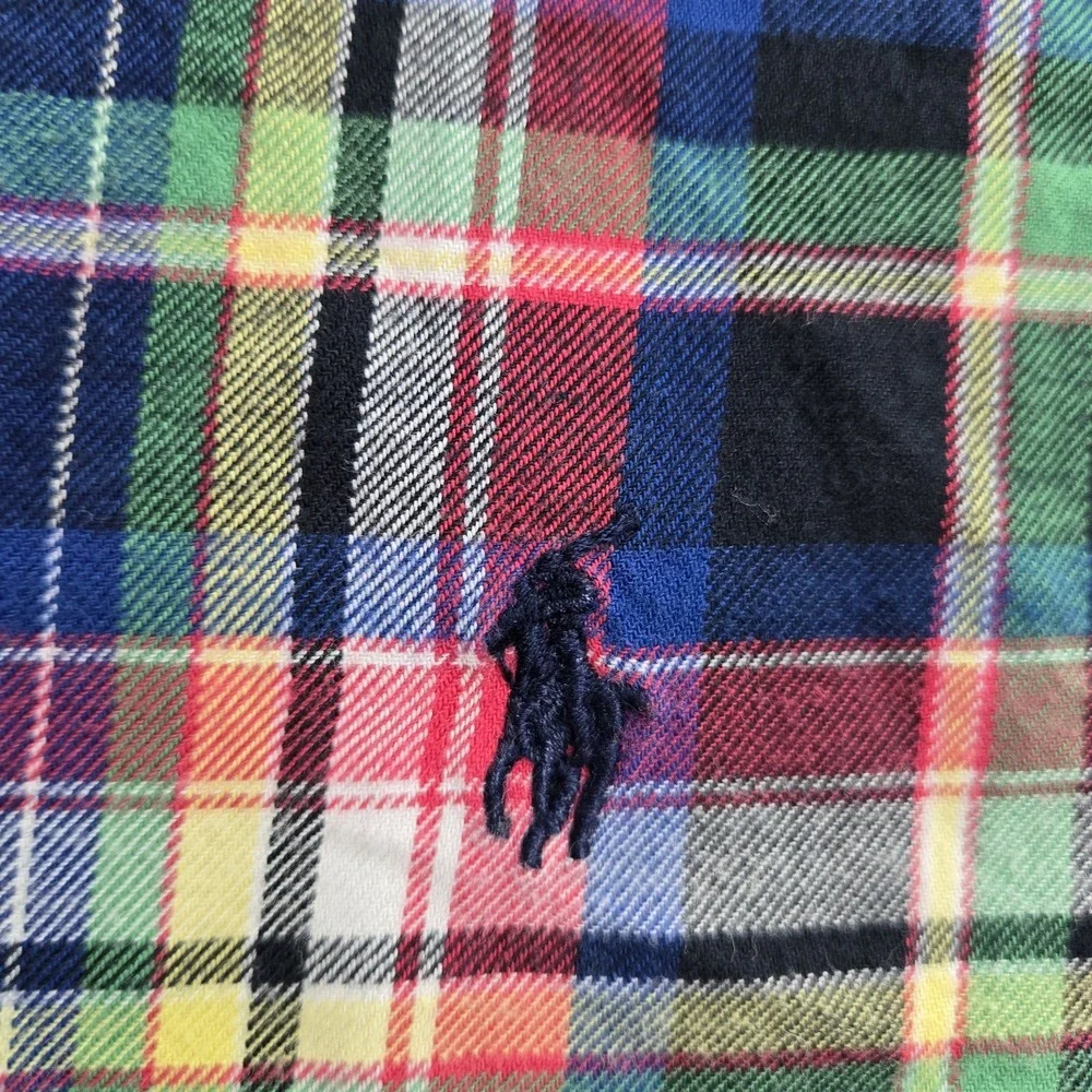 Ralph Lauren Boys Button Up Shirt M(1012) Blue Madras Polo Logo Embroidery Plaid